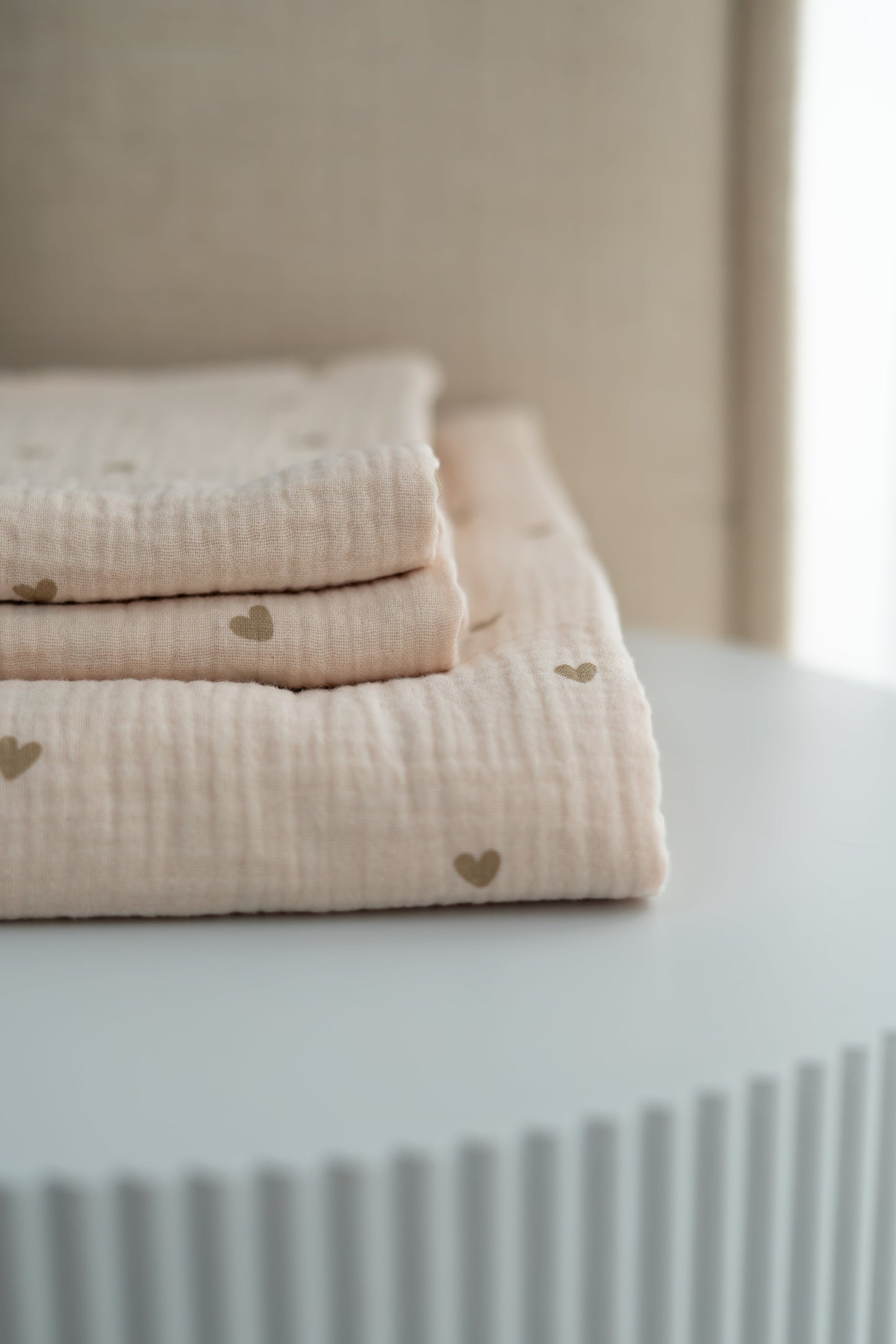 Hydrofiele doek Hartjes Beige Creme