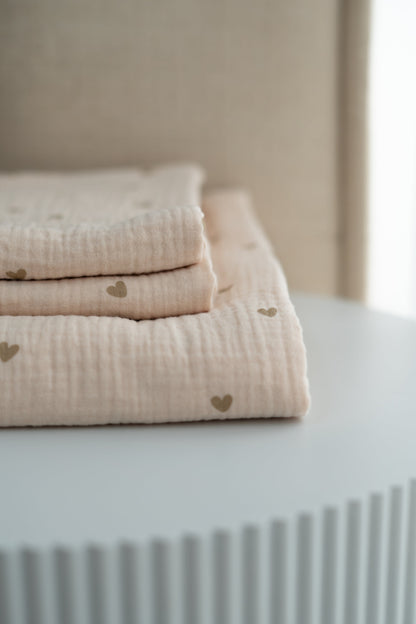 Hydrofiele doek Hartjes Beige Creme