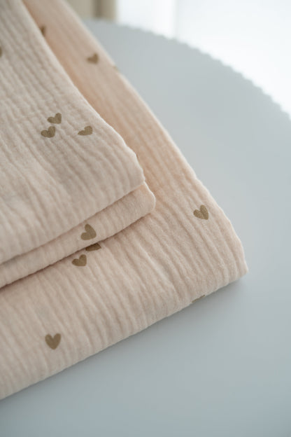 Hydrofiele doek Hartjes Beige Creme