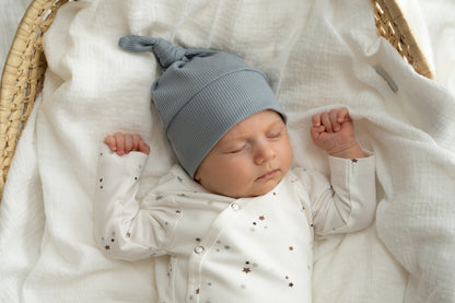 Newborn set Staalblauw (rib) broek + muts