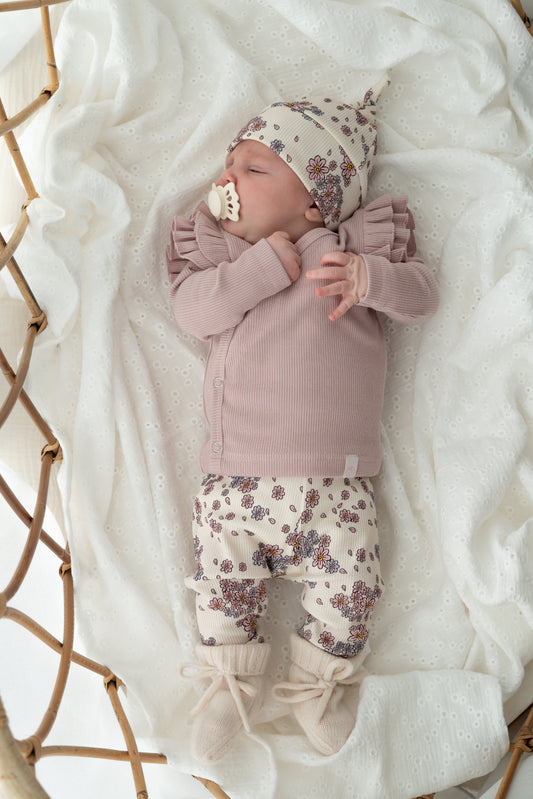 Newborn set Bloemen lila pastel (rib)