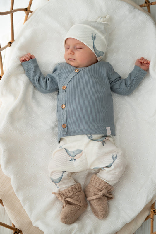 Newborn set Walvissen (rib) broek + muts