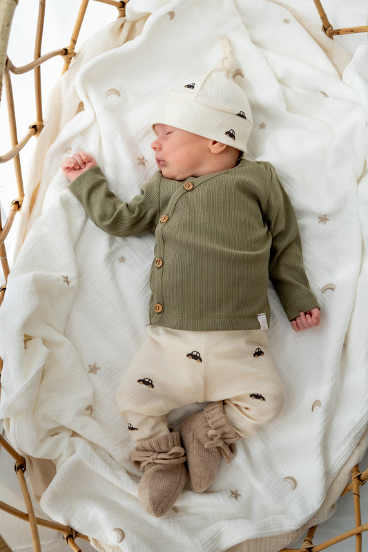 Newborn set Auto's (rib) broek + muts