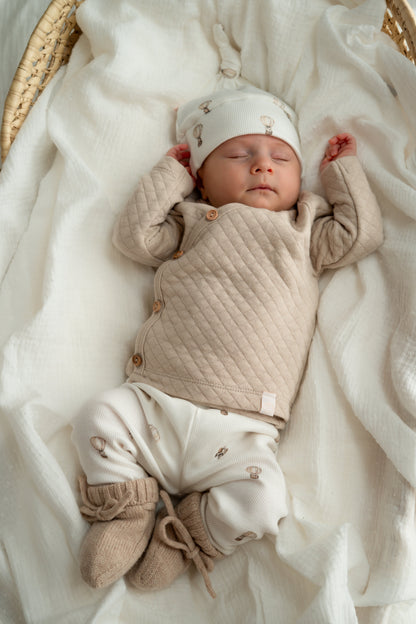 Newborn set Balloons beige (rib) broek + muts