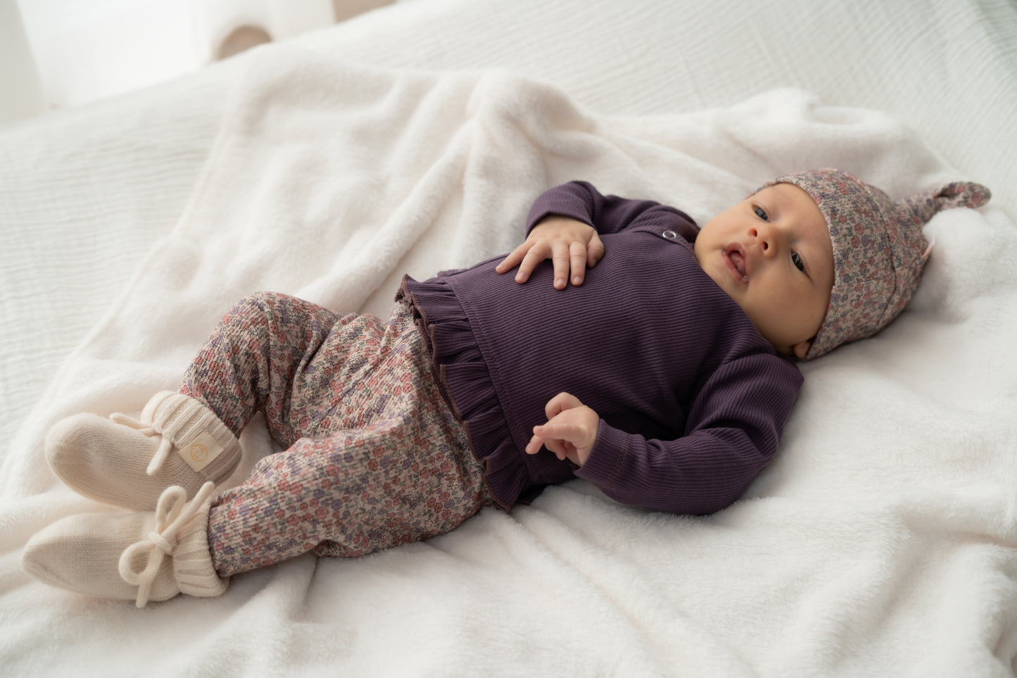 Overslagshirtje ruffle Donkerpaars (rib)