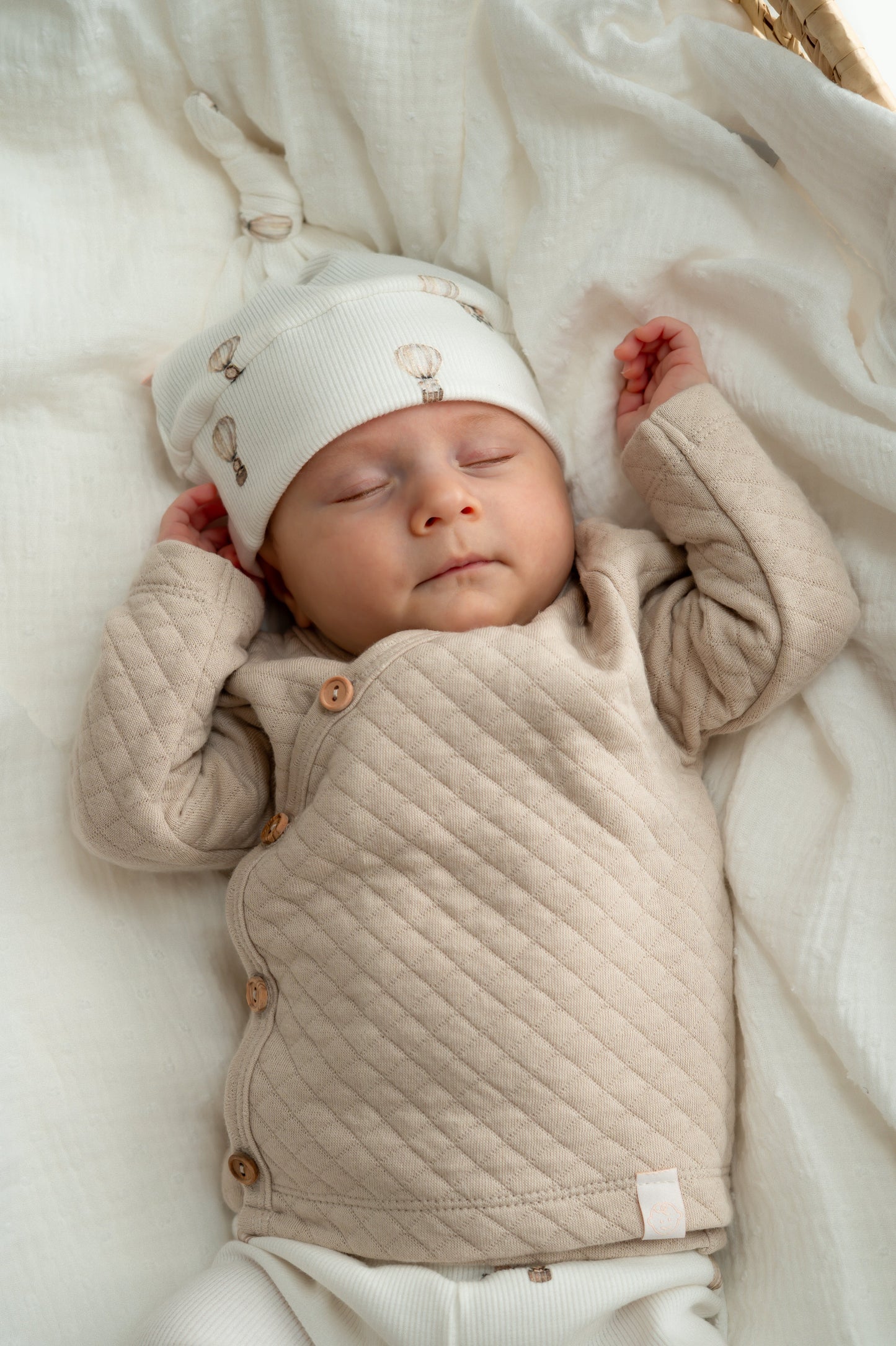 Newborn set Balloons beige (rib) broek + muts