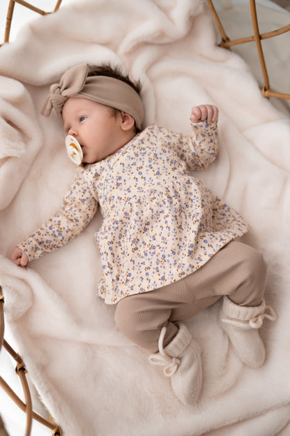 Haarbandje knoop Donker beige (rib)