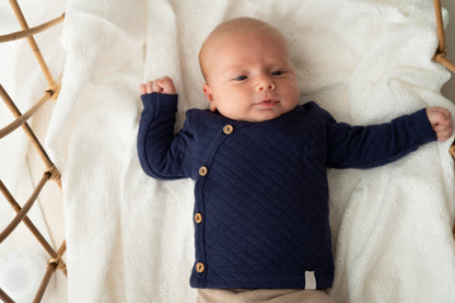 Overslagshirtje buttons Navy blauw (Quilt)