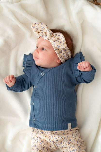 Overslagshirtje dubble ruffle Denim blauw (rib)