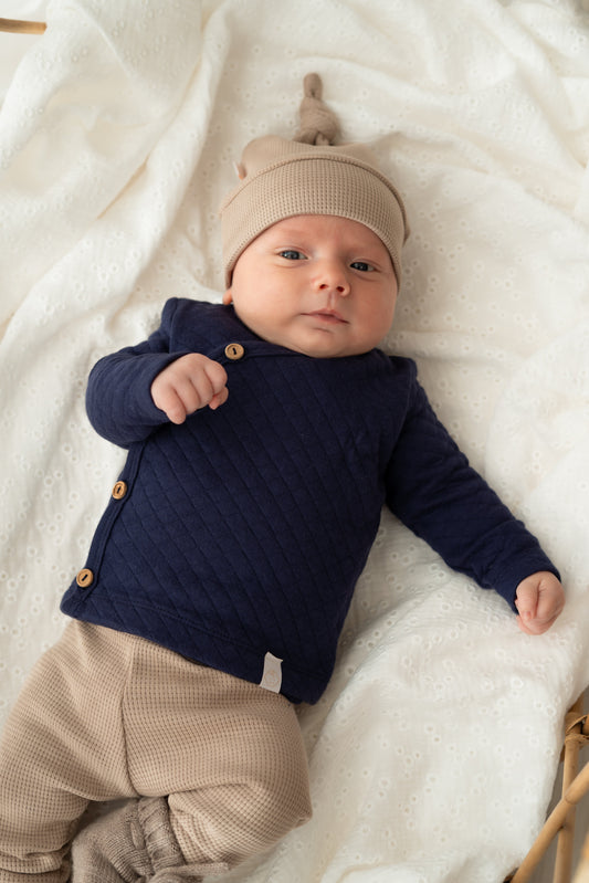 Overslagshirtje buttons Navy blauw (Quilt)