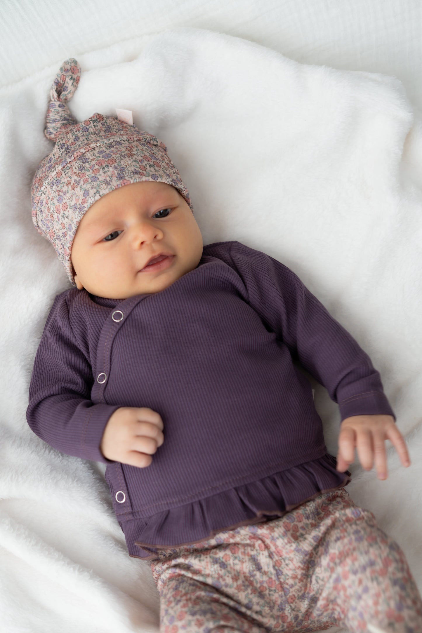 Overslagshirtje ruffle Donkerpaars (rib)