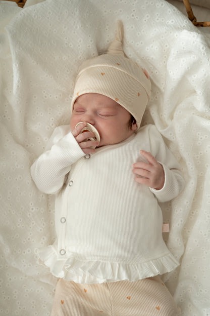 Overslagshirtje ruffle Ecru (rib)