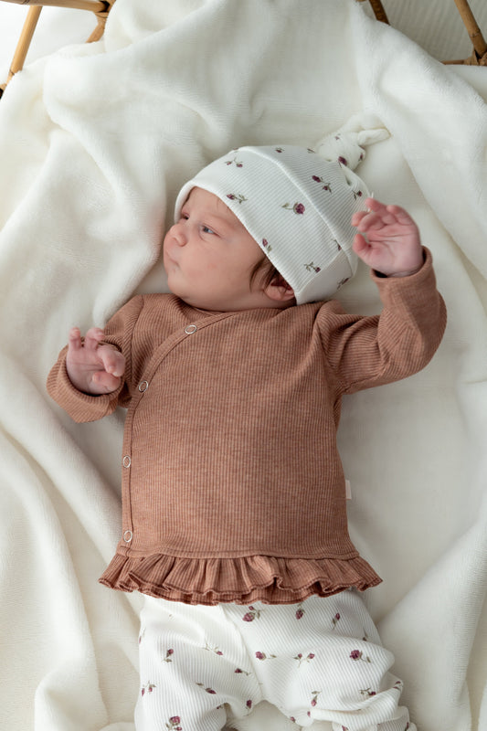 Overslagshirtje ruffle Oudroze melange (rib)