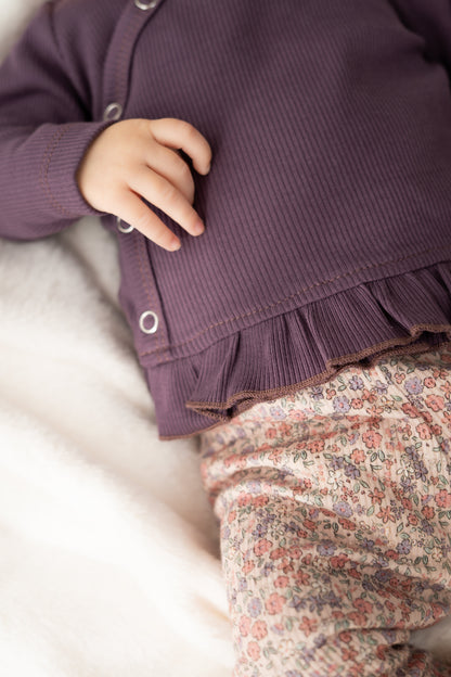 Overslagshirtje ruffle Donkerpaars (rib)