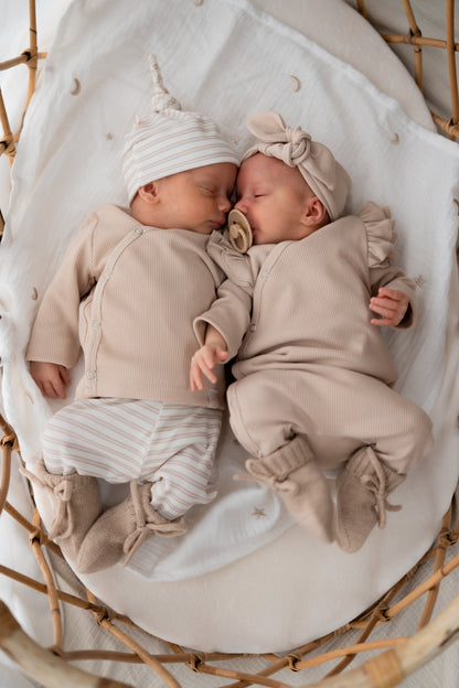 Prematuur broekje Streepjes beige (rib)