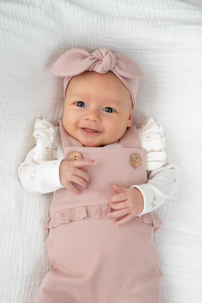 Overslagshirtje dubble ruffle mini hartjes beige (rib)