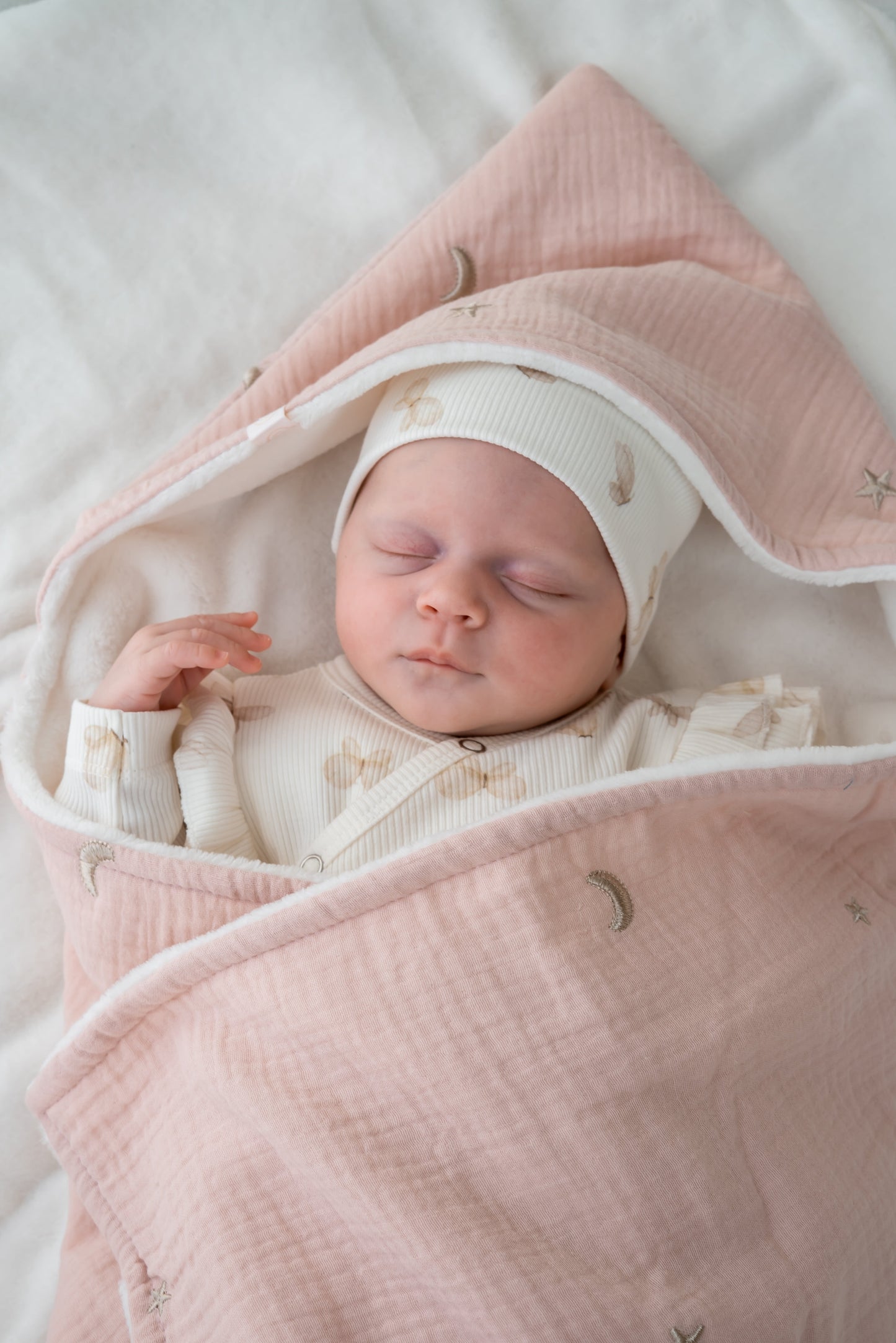 Wikkeldoek Maan en sterren Roze (teddy)