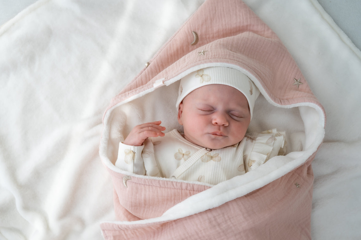 Wikkeldoek Maan en sterren Roze (teddy)